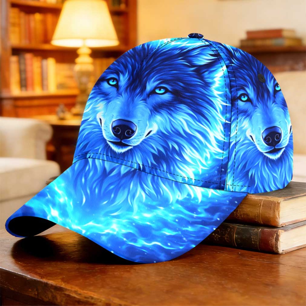 TEMU 1pc Blue Flame Wolf Baseball Cap Cycling Dad Hat Christmas Style Anniversary Gift Breathable Lightweight Fishing Vacation Driving Student Cap
