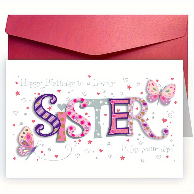 1pc Cute Sister Birthday Card, High-quality Paper With Envelope - And , "happy Birthday To A Lovely Sister" Greeting, Suitable For Family, Daughter, Girlfriend