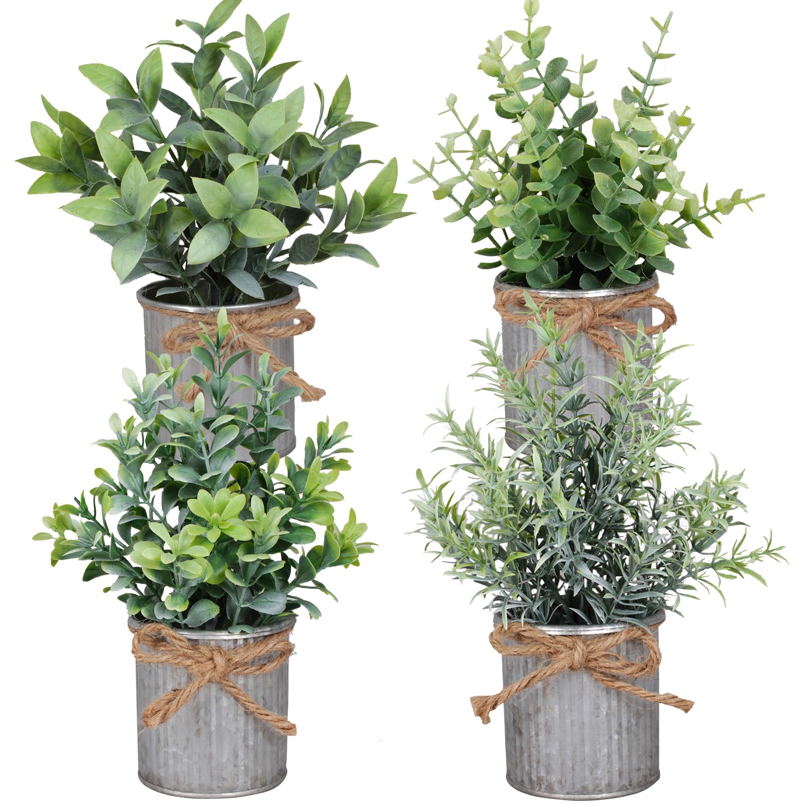 Small Artificial Plants Set Of 4 Fake Potted Plant With Iron Pot Mini Greenery Decor For Indoor Home Porch Garden Bathroom Decor