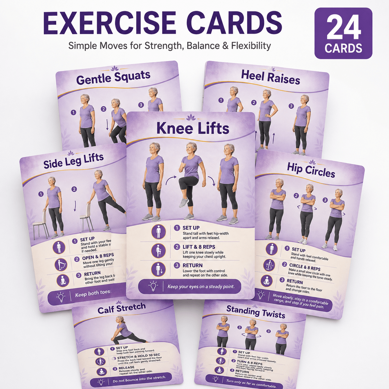 TEMU 24pcs Women' Exercise Cards Suitable For Home Fitness, Gentle Stretching & Strength Training Program With Soft-bound Workout Routines, Mobility