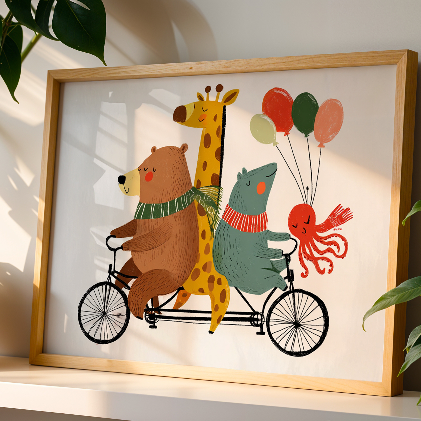E-shop 1 Stück, Wanddekoration, Tierposter, Giraffe, Bär, Krokodil, Kaninchen Kunstdruck, Lustige Tierfahrradparade Leinwandbild,