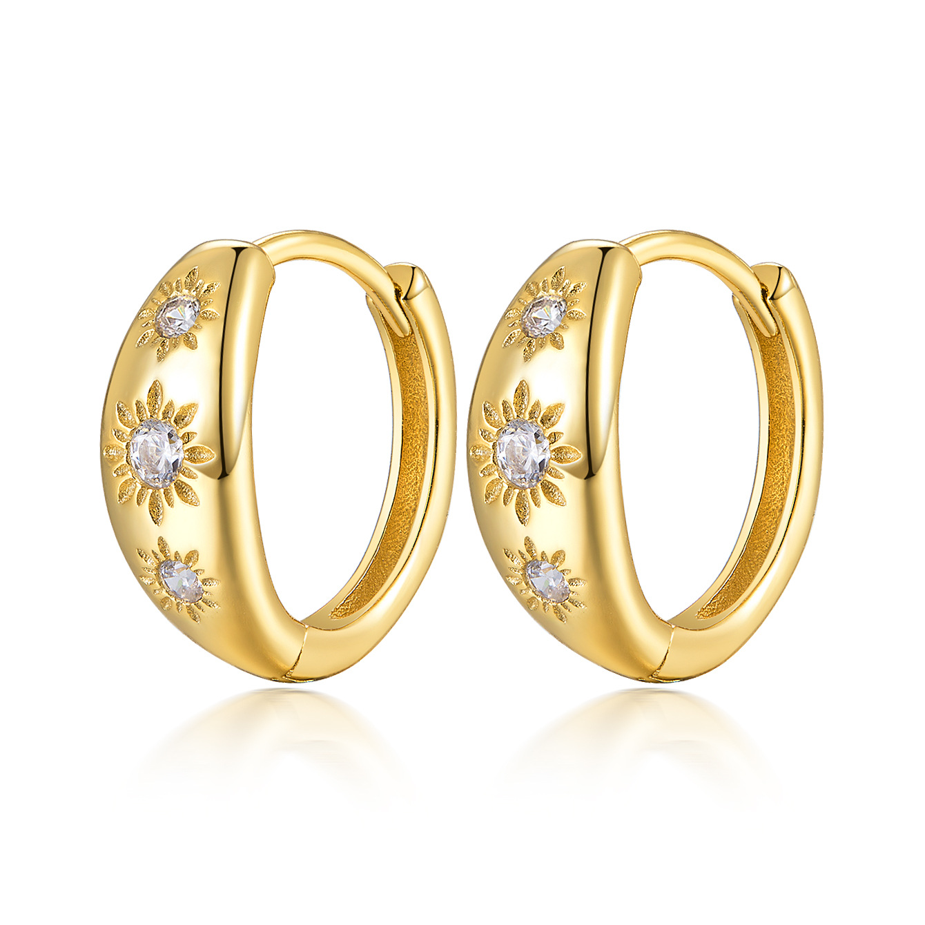 TEMU 1 Pair Women' Steel Golden Ear Clips Ins Ear Hoops French Retro Circle Earrings Inlaid Synthetic Zirconia Ear Jewelry Washable Non-fading Daily