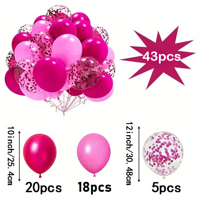 Image of 43pcs Balloons Rose Red And Pink With Magenta Confetti - Elegant Design For Weddings, Birthdays, Anniversaries, And Graduation Party Decorations, | Festive | Glossy End, Birthday Balloons