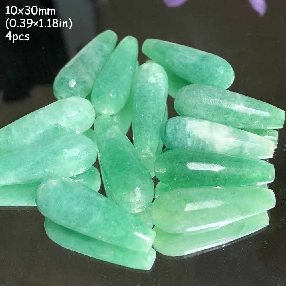 TEMU 10x30mm Natural Stone Beads & Beads Assortments Exquisite Water Drop Facetted Straight Hole Green Chalcedony Pendant, For Charm Jewelry Making