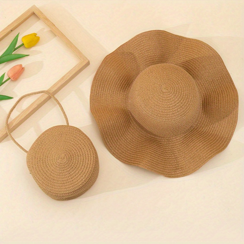 Straw Sun Hat and Crossbody Bag Set – Wavy Brim Vacation Accessories Verdusa Women main image 3