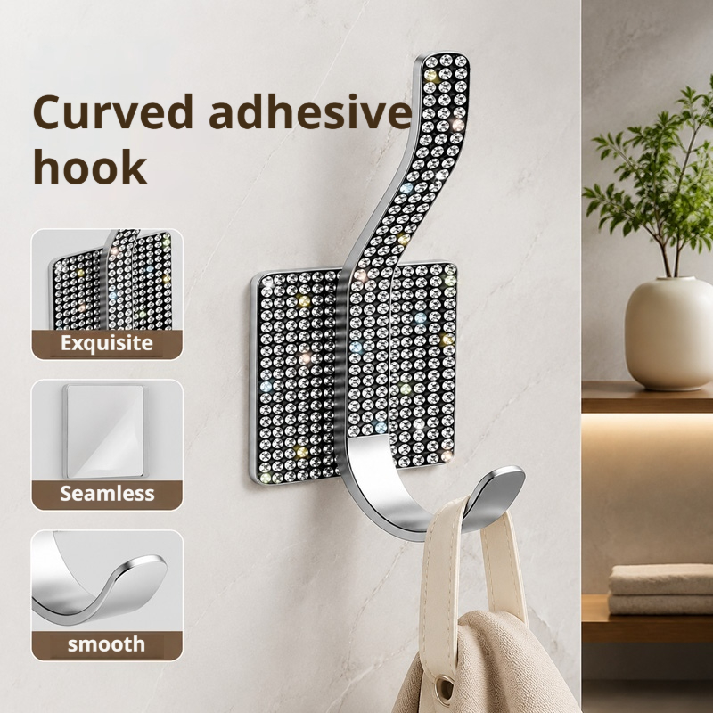 TEMU Sparkling Silvery Rhinestone Wall-mounted Coat Hooks- , Double-sided Key& Towel Rack For Hats, Purses, Robes- Storage Solution, Utility Hooks