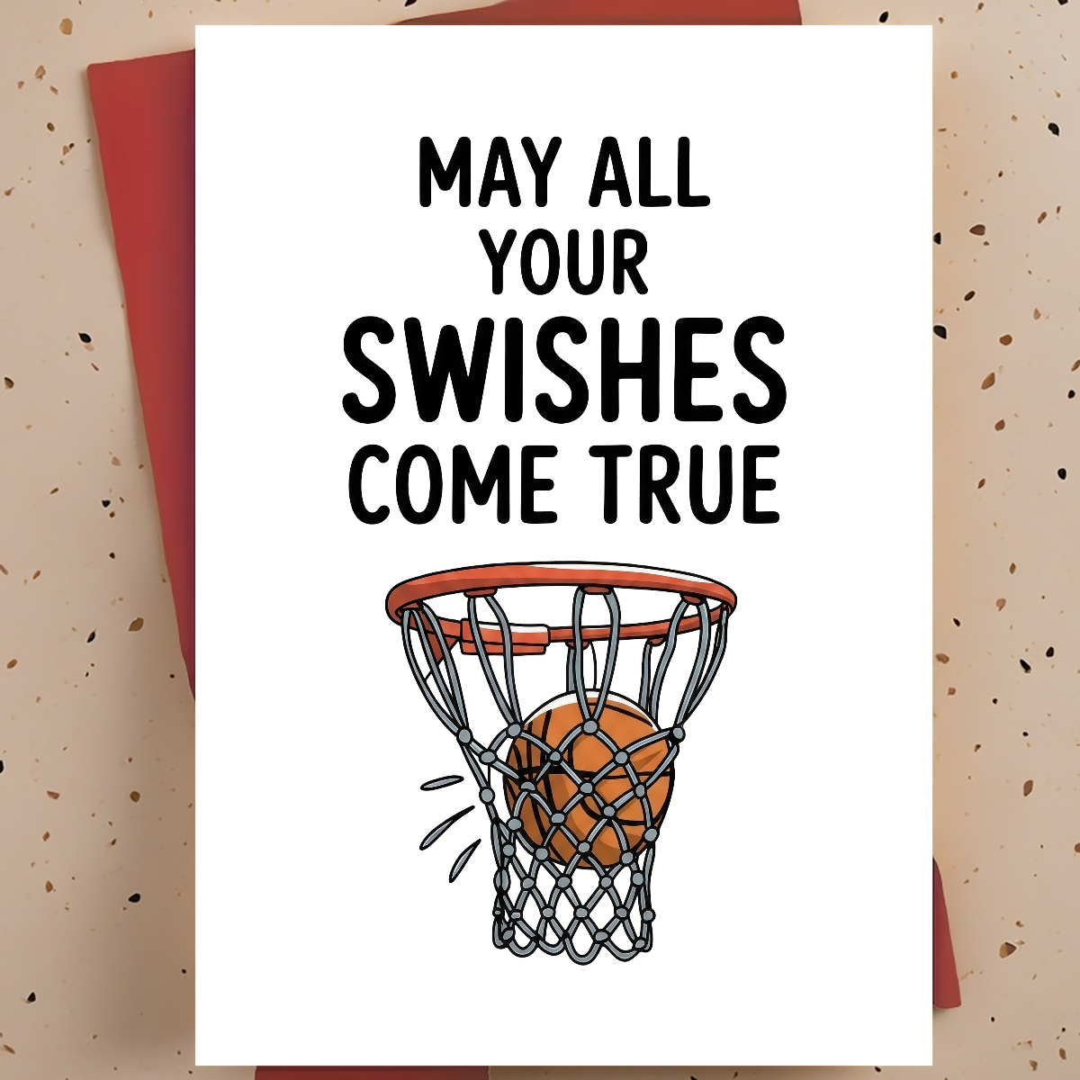 TEMU 1 pièce Carte de amusante pour ami, coéquipier, entraîneur – Illustration Swish Hoop, vœux d'anniversaire, épaissie, avec enveloppe