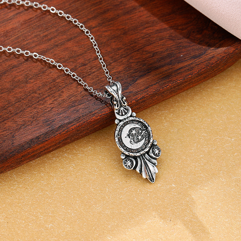 TEMU Vintage Style Moon Star Pentagram Design Pendant Necklace For Men Women, Gothic Jewelry Boho Statement Necklace Gift For Her
