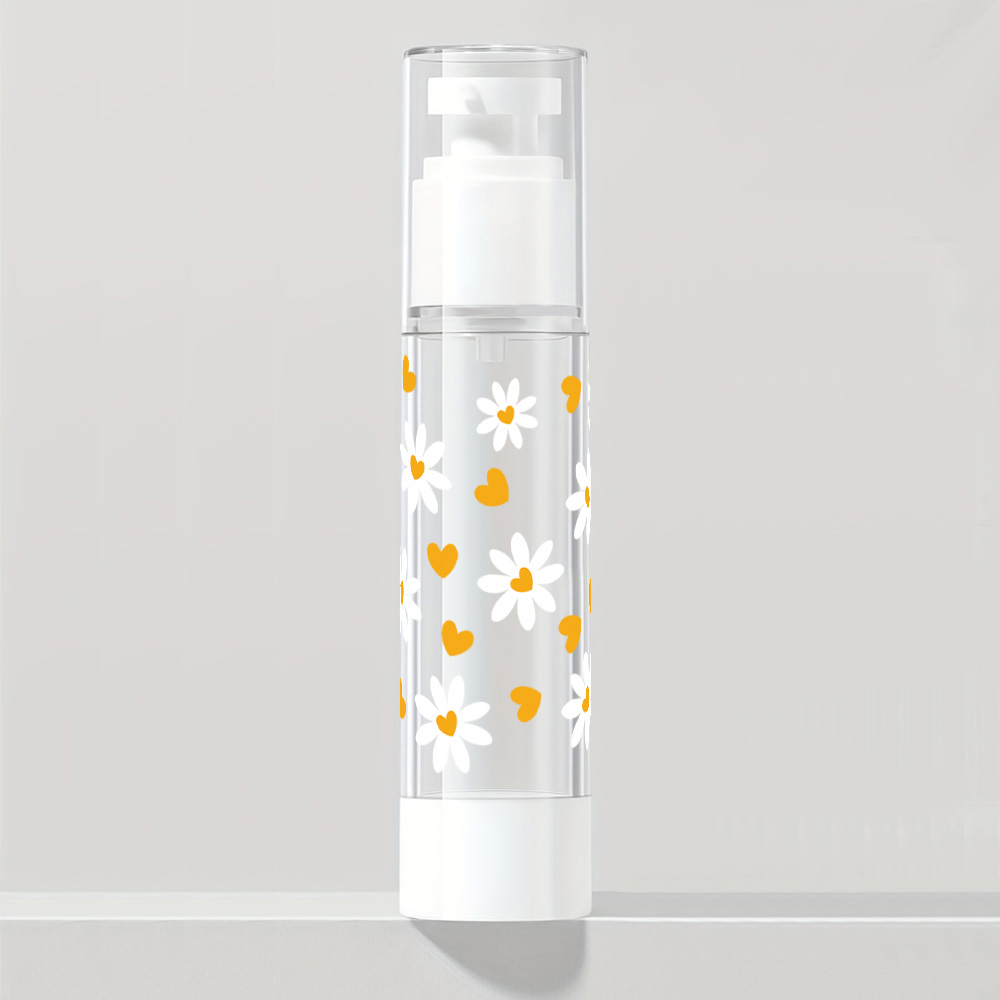 TEMU Single-piece Vacuum Press-dispensing Bottle With A Small Daisy And Heart Print Design. Ideal For Dispensing Lotions, Liquid Foundations, Serums,
