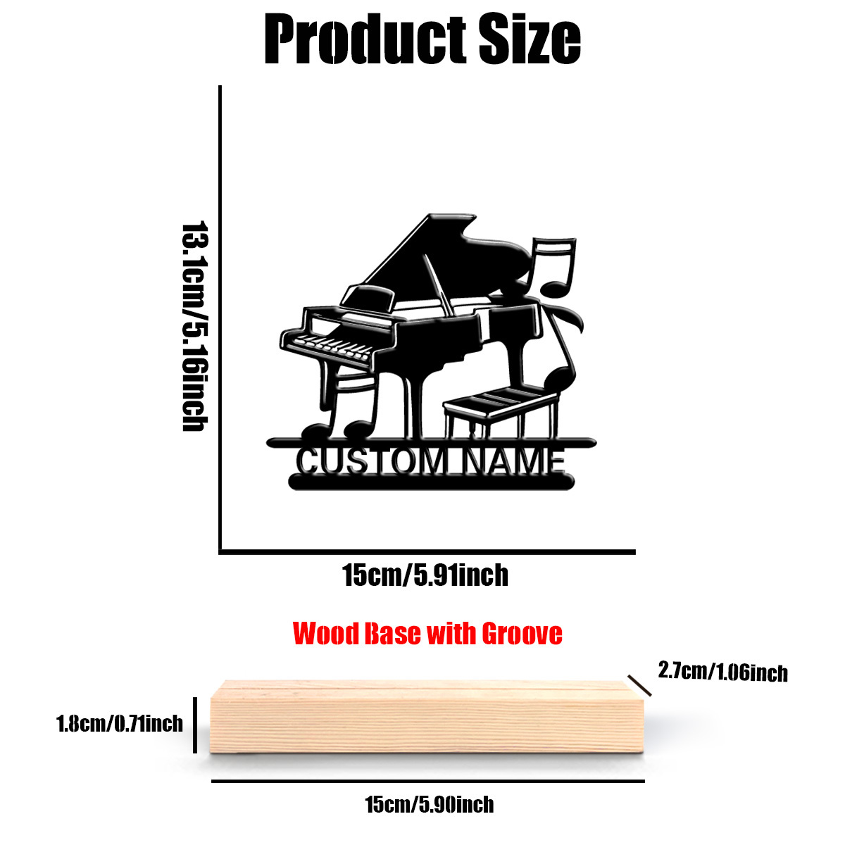 TEMU 1pc Fashion Personalized Custom Piano Metal Statues Metal Art With Wooden Base Tabletop Decoration Musical Gift With Wooden Base, Perfect For