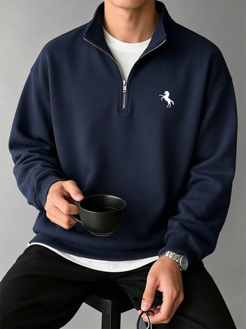 sudadera de media cremallera para hombre con diseño de moda , sudadera de cuello estampada elegante, sudadera casual de larga y cuello
