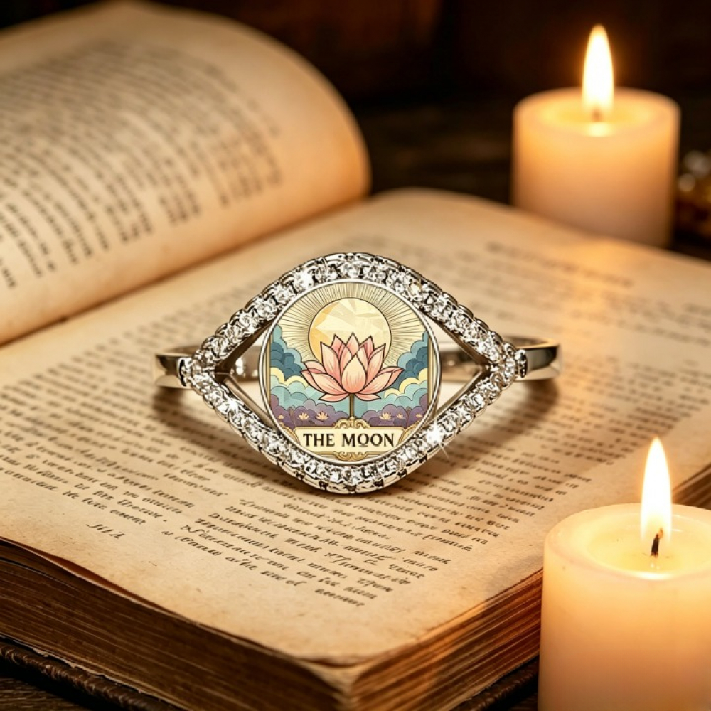 Women's Retro Style Pink Lotus Moon Ring, Hypoallergenic