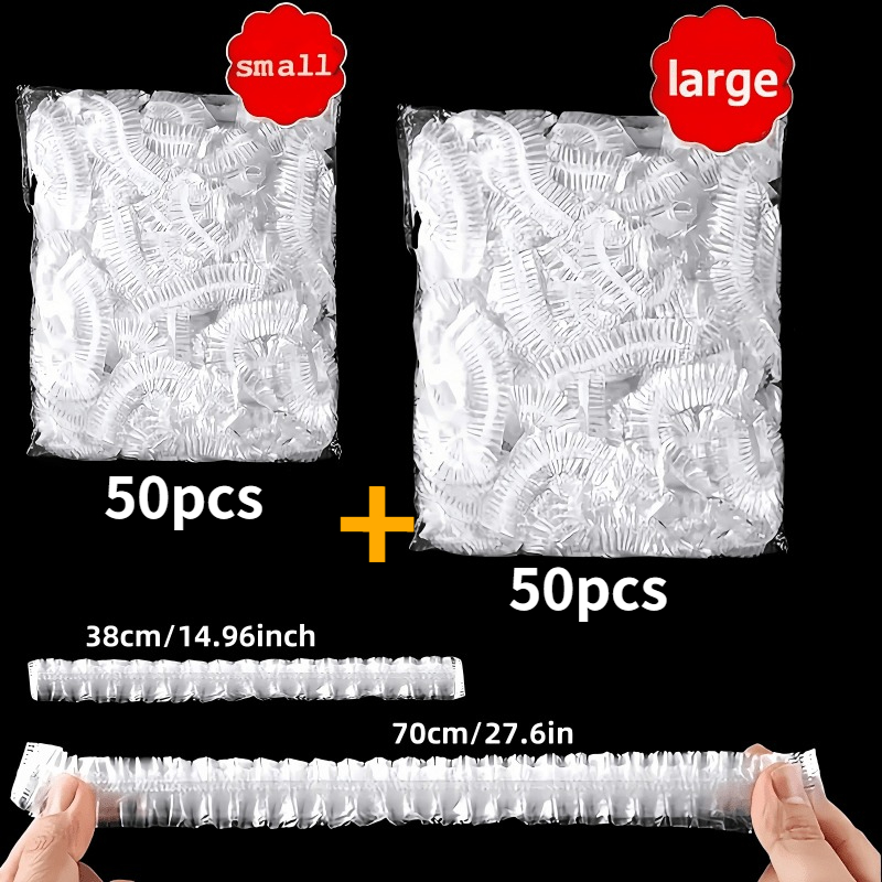 TEMU 100 Stück XL Groß/Klein Größe Kombination Elastische Frischhaltefolie, 70 cm/27,56 Zoll, 38 cm/14,96 Zoll, Einweg Elastische Plastik
