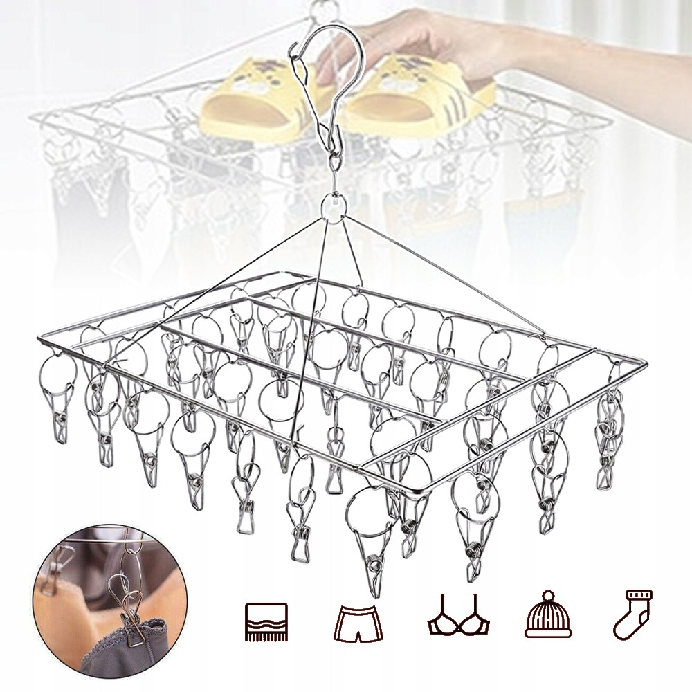 A Sock Drying Rack Featuring 36 Pegs, Equipped With Clips For Hanging, Made Of Stainless Steel, Designed For Air Drying Laundry, Clothes Pins
