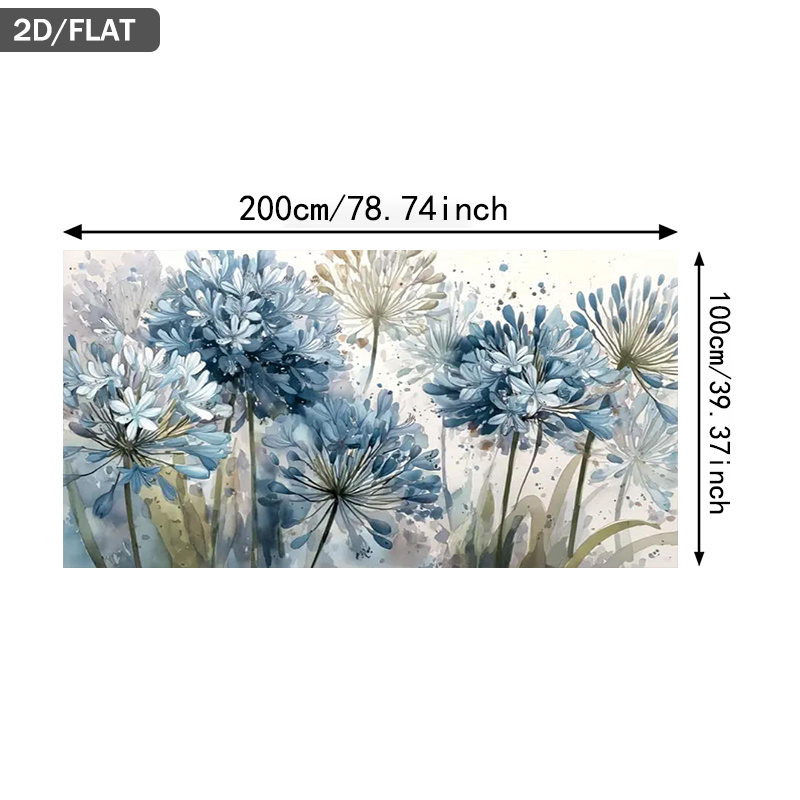 TEMU 2d Flat, 2d Flat 1pc 39.37*78.74in/100cm*200cm Frameless Blue Flowers In Watercolor Art Wall Art Canvas Painting Art For Living Room Modern