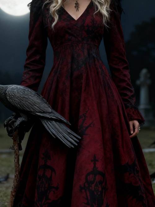 womens gothic vampire dress burgundy v neck maxi dress with large hem retro victorian suitable for halloween parties themed events year round wear elegant dress for females