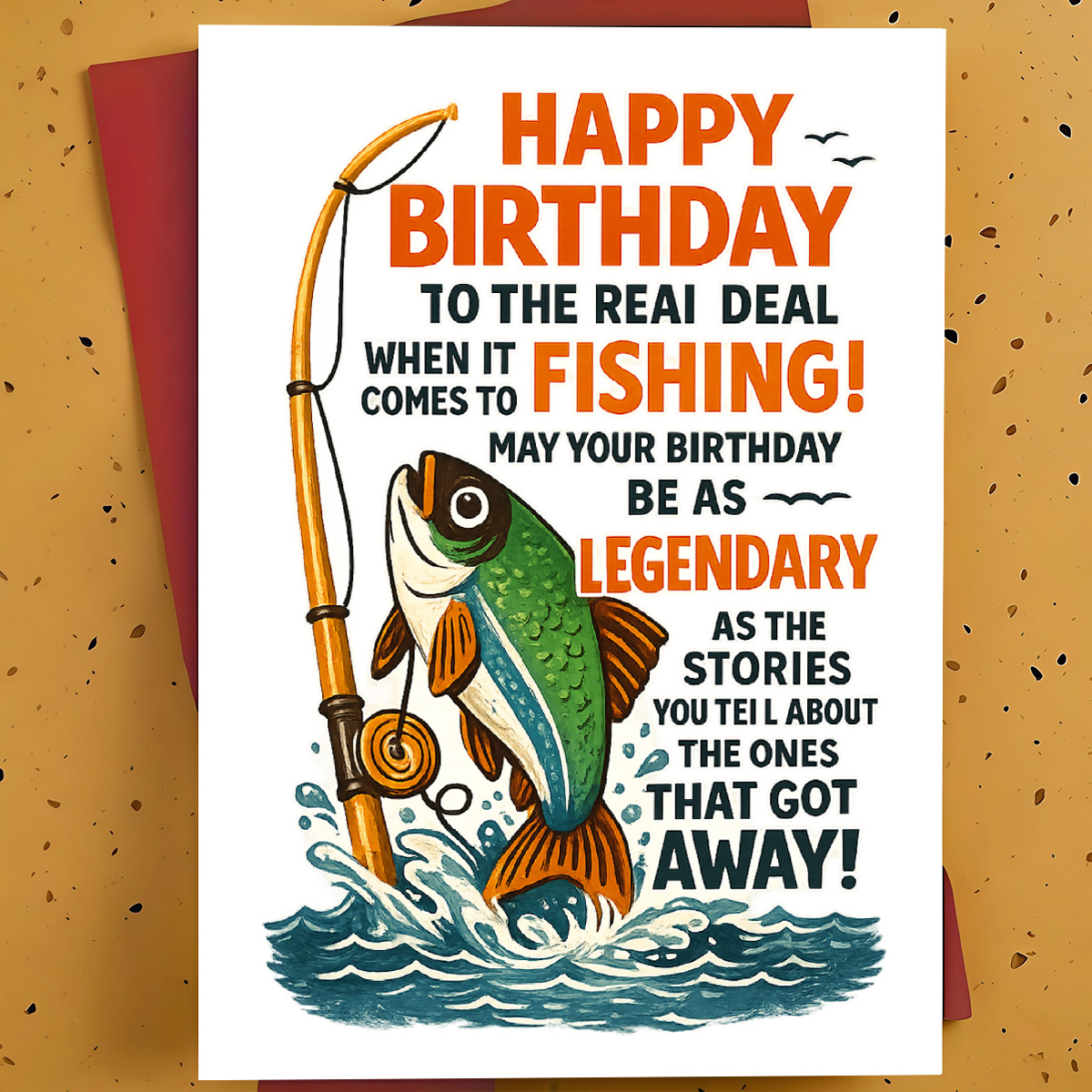TEMU Carte d'anniversaire humoristique pour pêcheurs - du jour spécial des pêcheurs avertis, avec des illustrations de à pêche et de poissons sautant