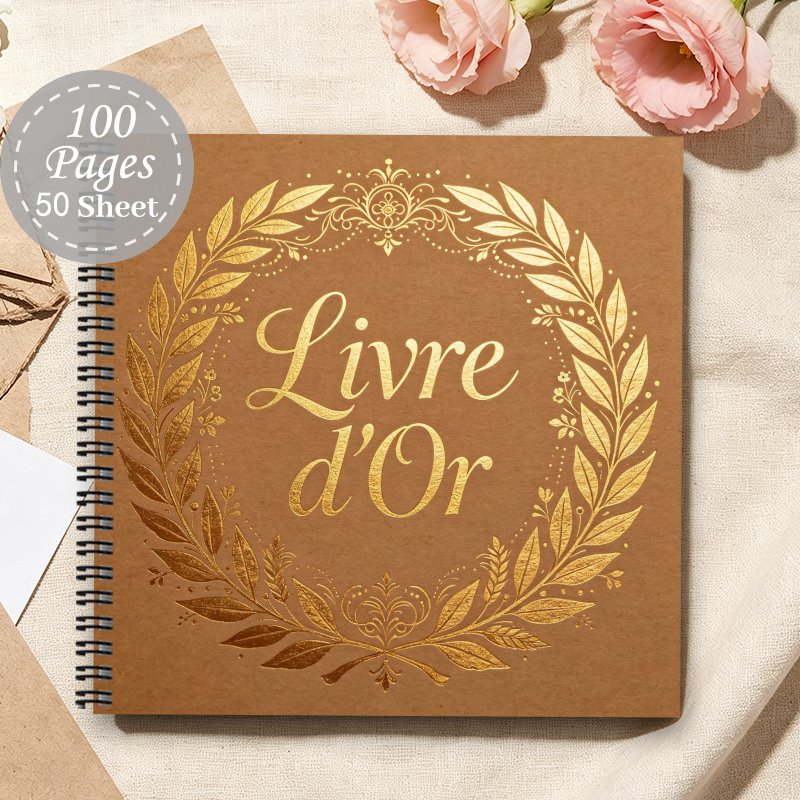 TEMU 1pc 'or d'anniversaire français esthétique, Carnet à spirale des souvenirs de famille, Journal de voyage, Cadeau pour livre de messages d' de