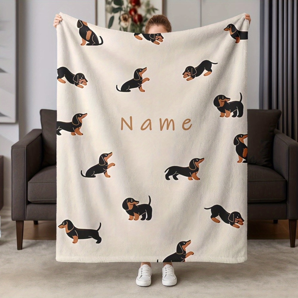 TEMU Couverture pour animal de compagnie 1 pièce avec nom personnalisé, couverture douillette et confortable en flanelle pour teckel, convient aux