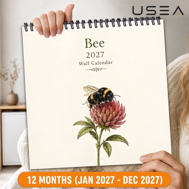 TEMU 1pc 2027 Wall Calendar, 2027 Bee-themed Hanging Wall Calendar, 8.3x8.3 Inch Square, Twin Wire Spiral Binding, 12-month Monthly Planner, Yearly