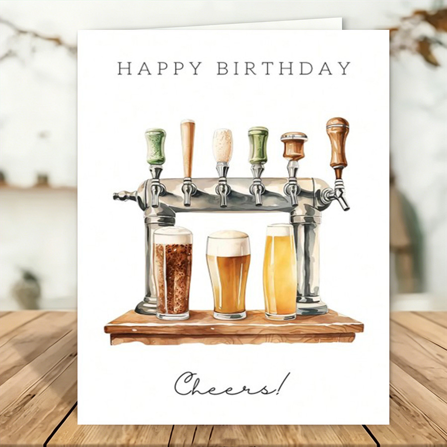 TEMU 1pc Vintage Craft Beer Machine Thank You Card Suitable For Birthdays, Weddings, Christmas, Halloween - Retro Beer-themed With Happy Birthday