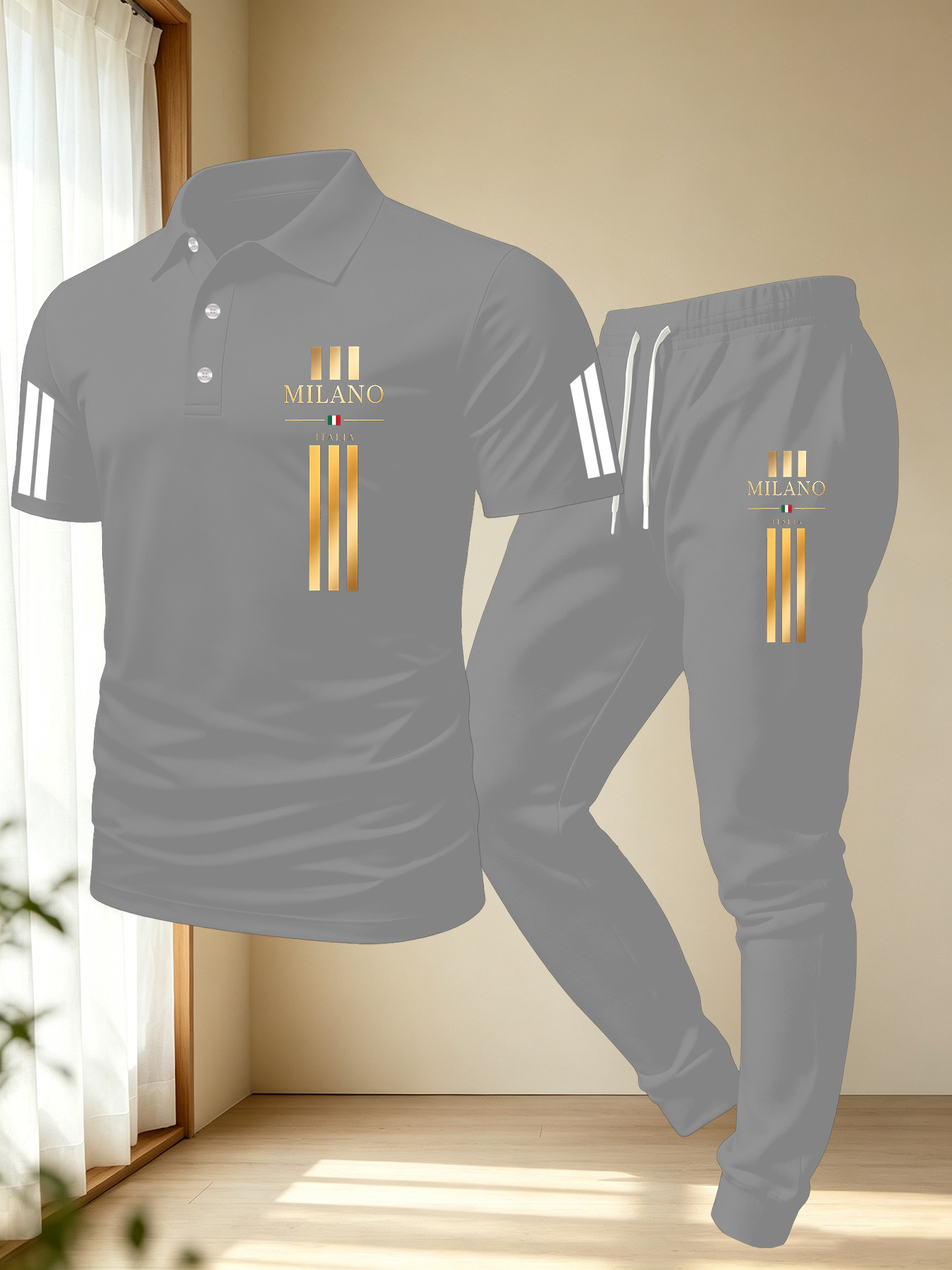 Conjunto de Calças Polo Minimalista Casual Masculino 6