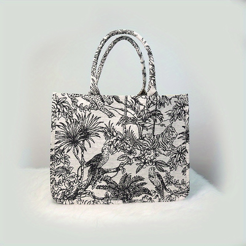 Jiomay 2025 Unisex Tiger Embroidery Tote - Chinese Style Fashion Handbag, Lightweight Spacious Underarm Commuter Bag For Men And Women