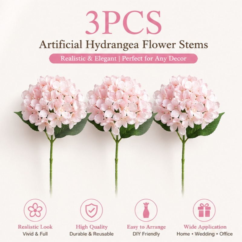 TEMU 3pcs-hydrangea Simulation Flower Bouquet 1 Bunch Has 45 Leaves With Stems, Fake Flower Decoration Living Room Dining Table Ornaments, Flower