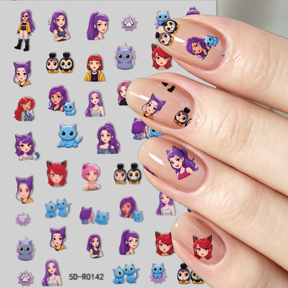 Image of 5d Nail Art Stickers Cartoon Characters Self Adhesive Nail Decals For Women And Spring Summer Manicure Decor