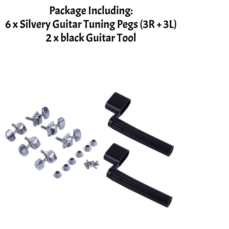 TEMU 6pcs/set Silver Alloy Acoustic Guitar String Button Semiclosed Tuning Pegs Machine Heads Tuners Screw Additions&2pcs 2-in-1 Guitar Tool - String