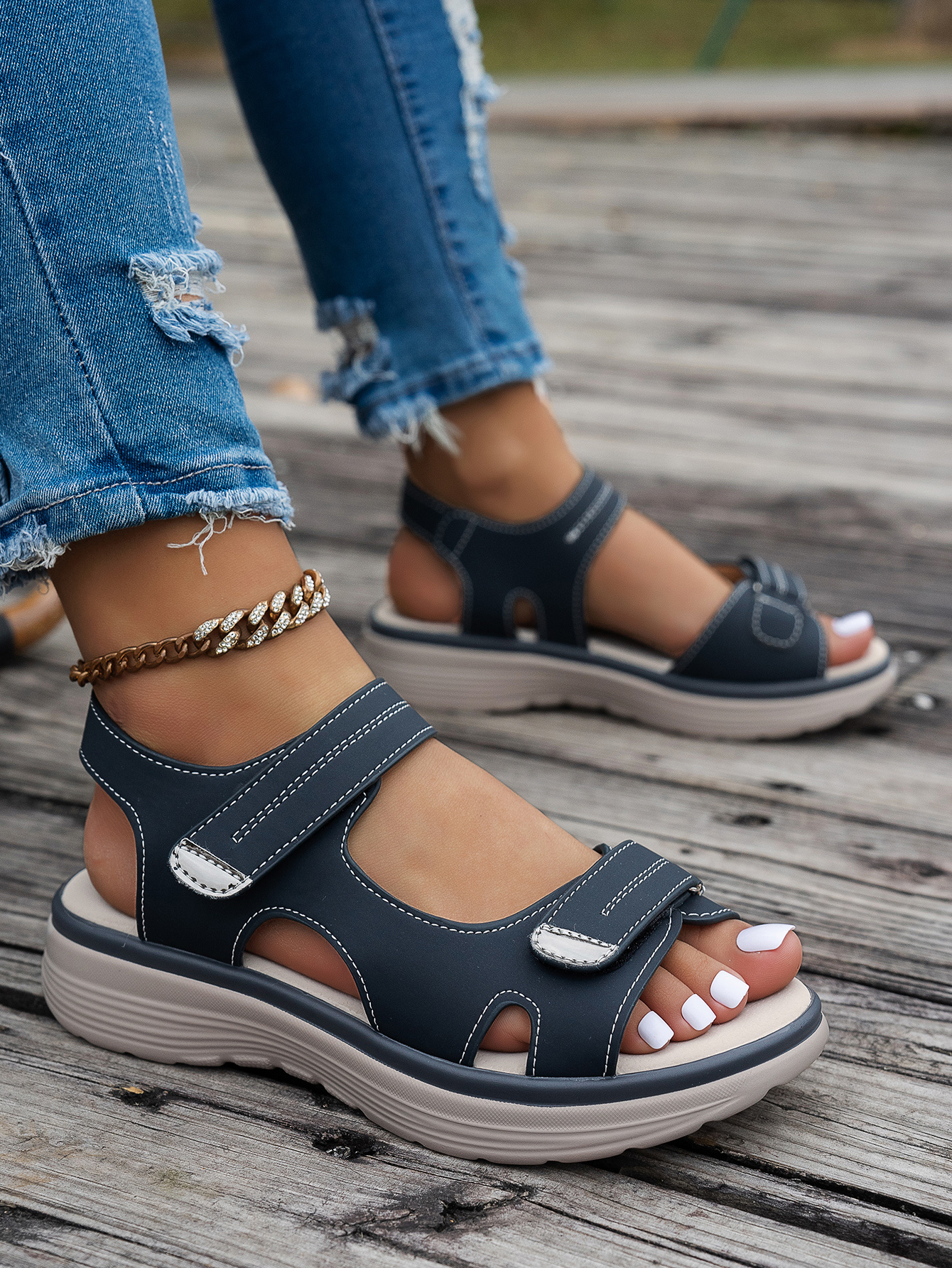   womens ankle strap sandals thick platform wedge heel breathable pu cover open toe casual   with cushioned insole secure straps for summer   Product details 16