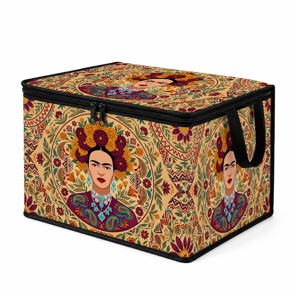 TEMU Mexican-style Storage Box With Lid - Soft Fabric, Rectangular, Suitable For Closet Organization, Wardrobe Shelves, Blanket And Bedding Storage,