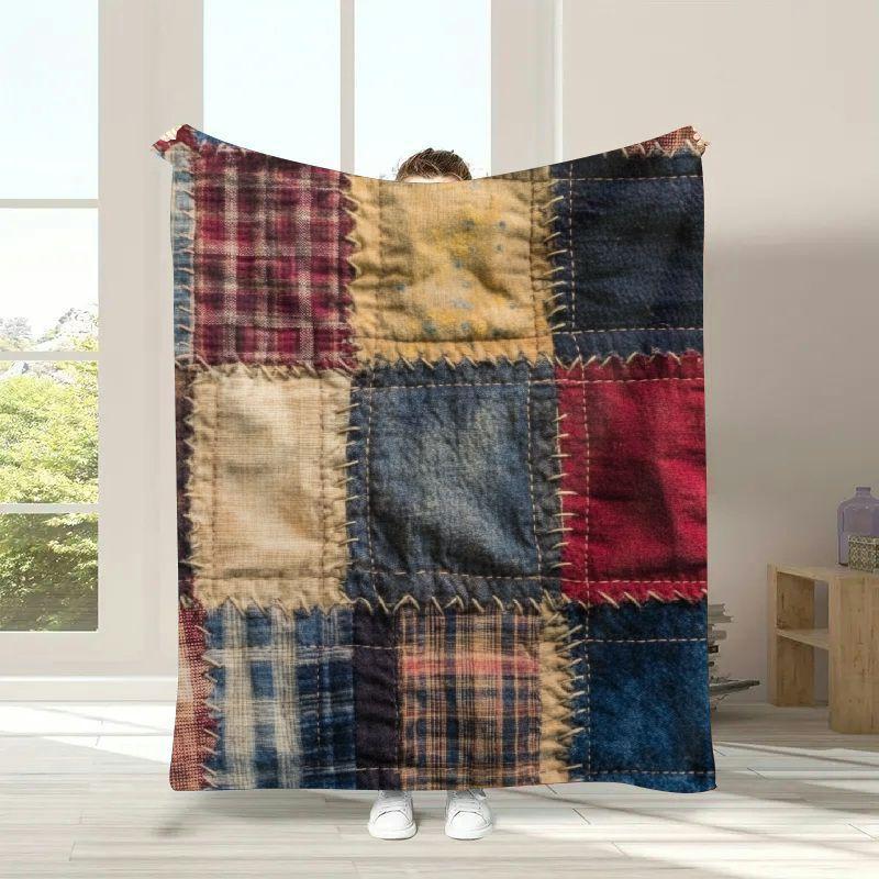 

Cozy Vintage Patchwork Flannel Throw Blanket - Soft, Warm & For Sofa, Bed, Car, Office, Camping | Mixed Colors, Gift Idea