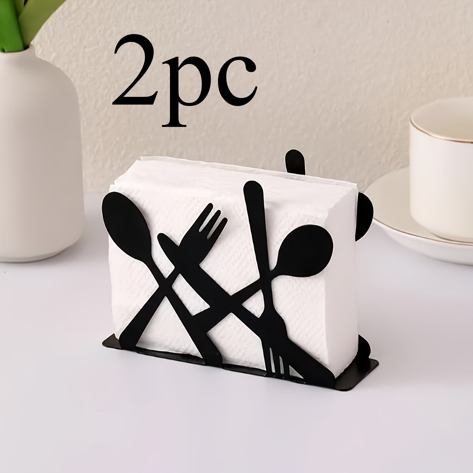 2pcs Black Knife And Fork Napkin Holder For Home Kitchen, Café, Or Dining Table, Metal Napkin Stand, Tissue Dispenser