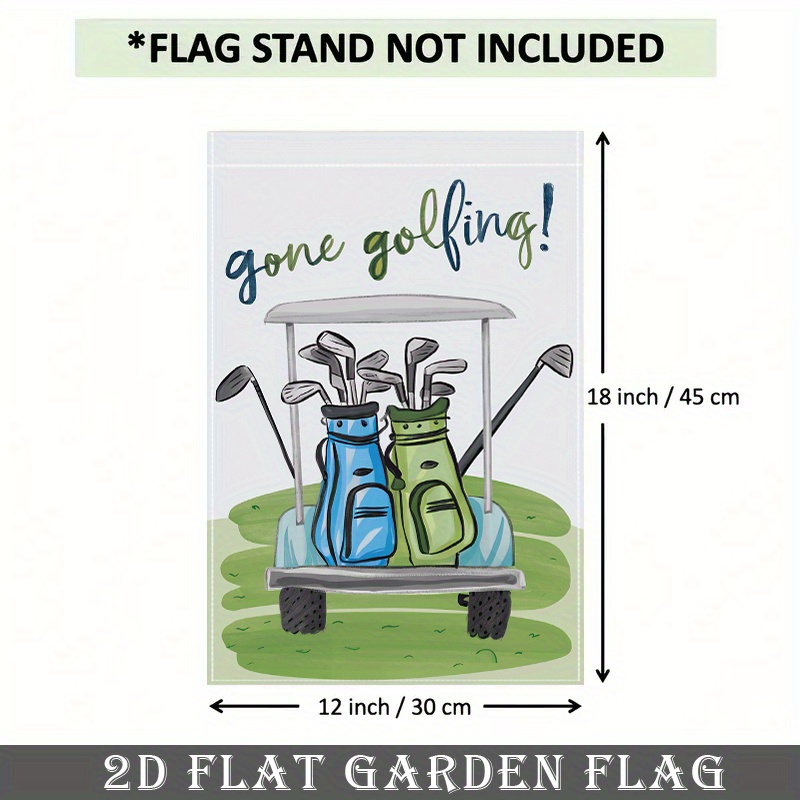 TEMU 2d Flat - 2d Flat - A 2d Flat Banner Featuring A Single Golf Cart With Clubs And Blue, Designed For Outdoor Use As A Garden Flag. It Showcases A