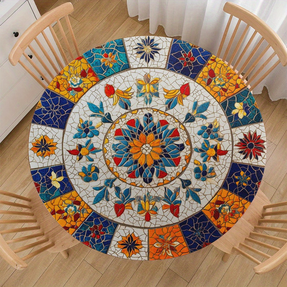 TEMU Tovaglia 1 pz con elastico stampata in 2D piatta, con colori vivaci e motivi geometrici squisitamente dettagliati. Questa tovaglia resistente ed