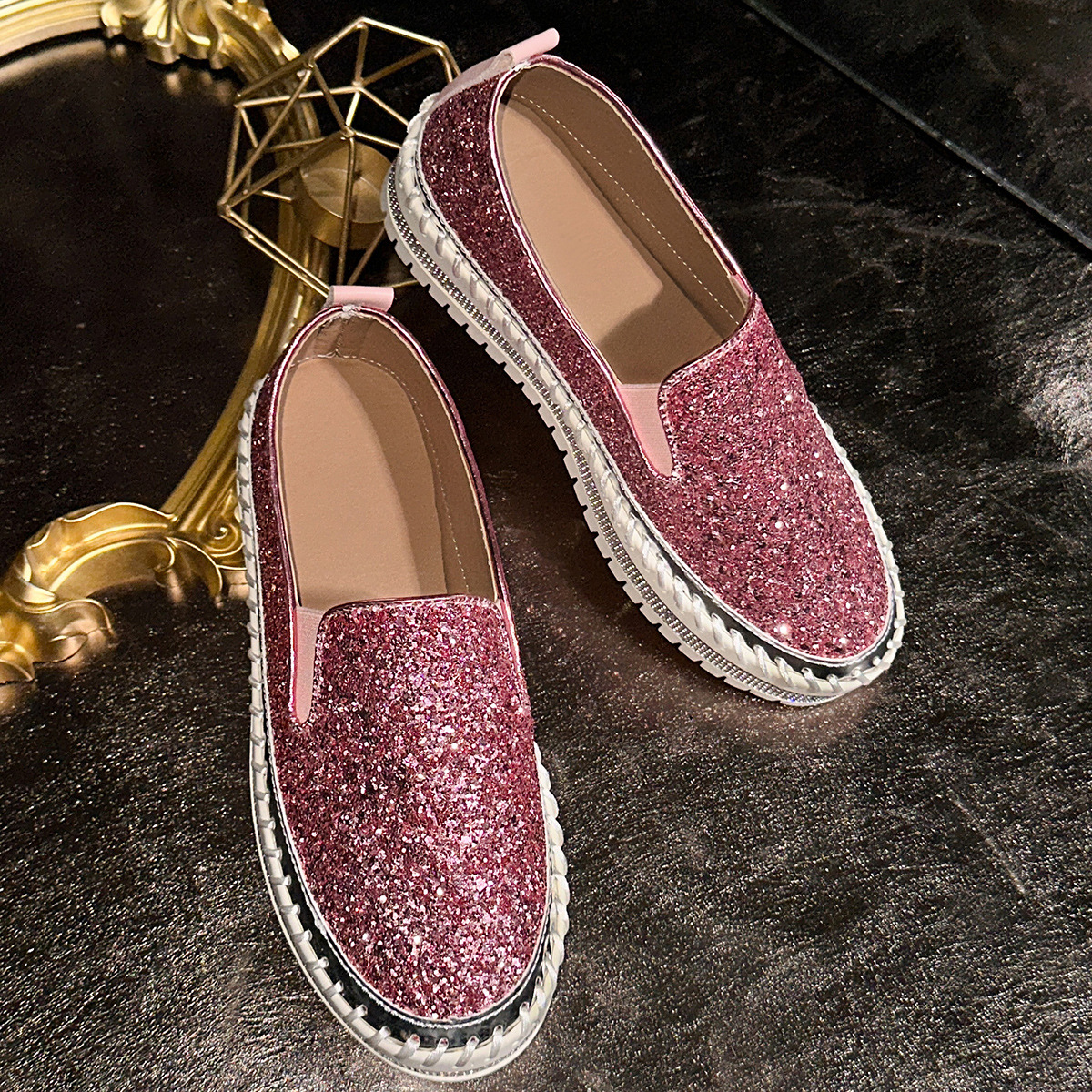 sparkling glitter loafers women flat comfortable party casual walking shoes women shoes sneakers