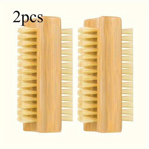 2pcs bamboo double sided nail brush natural exfoliating body brush for gentle care cleaner manicure pedicure tool for nail shaping trimming maintenance soft bristle suitable for daily personal care cleaning accessory