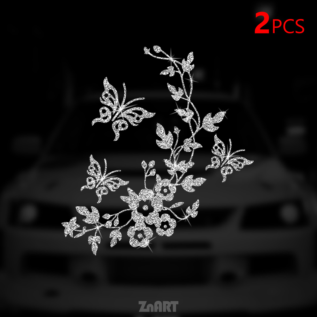 Image of 2/4/10pcs Bling And Floral Vine Vinyl Decal, Shiny Self-adhesive Sticker For Cars, Trucks, Motorcycles, Laptops, Water Bottles, Removable , Elegant Feminine Theme, Irregular Shape