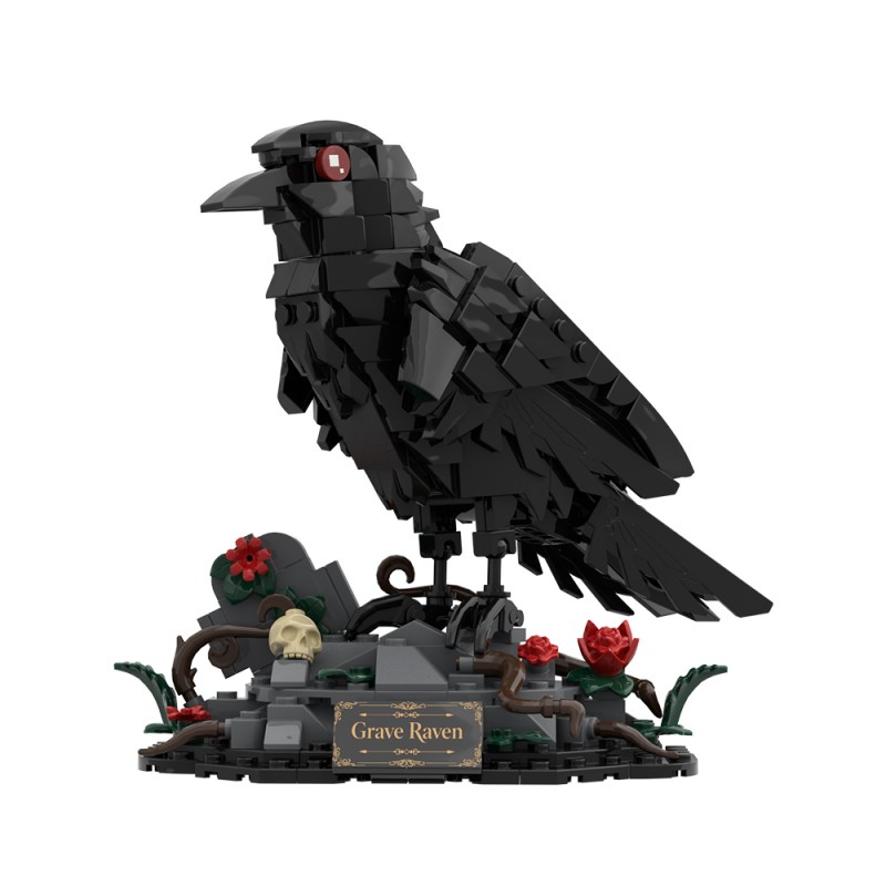 Image of 334pcs Perched Building Blocks - Glowing Red Eyes, Feathery Detail With Base- Gothic Wisdom Symbol For Collectors, Halloween Gifts