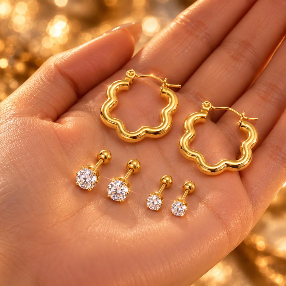 6pc Luxury Multi-Style Earring Combo Set, Hoop & Stud Earrings