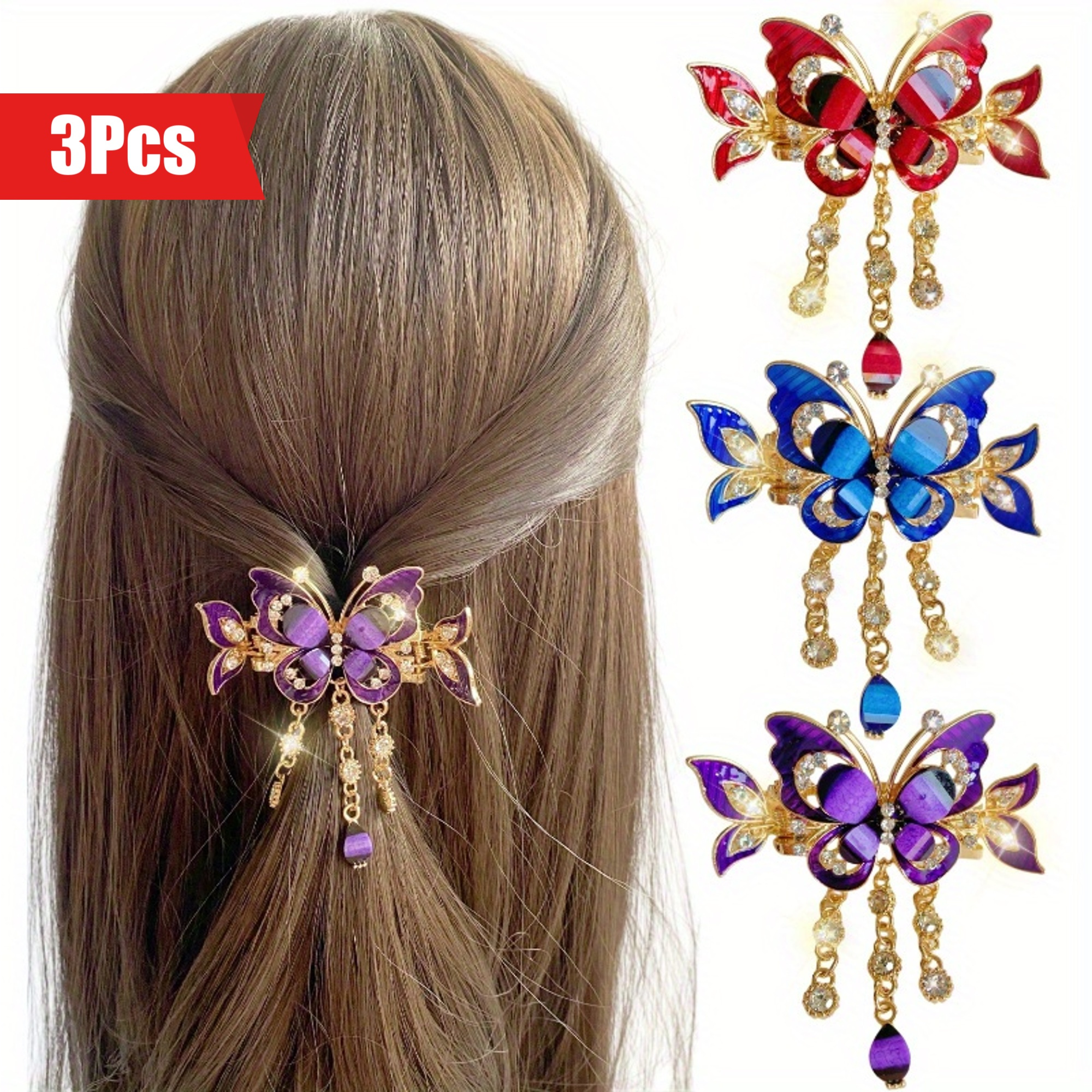 

3pcs Hair Claw Clip With Tassel Vintage Style Hair Accessory For Women, Wear Christmas New Year's Gift