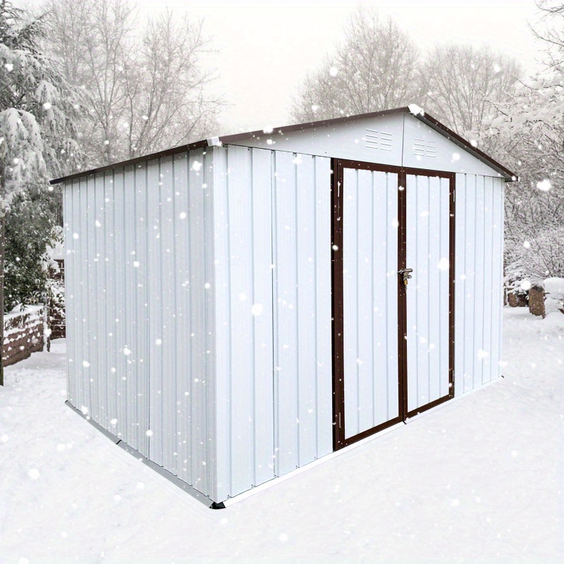 Heavy-Duty 8x6ft Metal Garden Shed with Apex Roof - Outdoor Storage building, Locking Doors, Ventilation Vents - Ideal for Backyard, Garage, Workshop - Durable Metal Construction (White+ Coffee Colors), Backyard Organization, Gable Roof Design, Weatherresistant Material, DIY Enthusiasts