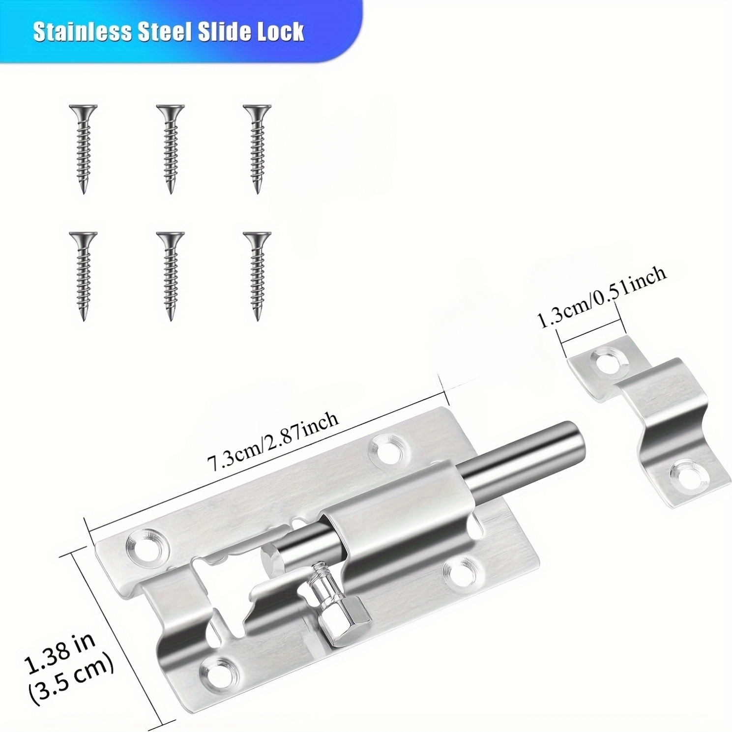 E-shop 7-tlg. strapazierfähiges Kanonenriegel-Schloss-Set aus Edelstahl, mit 1 Riegel + 6 Montageschrauben – Schiebetürschloss für Schränke,