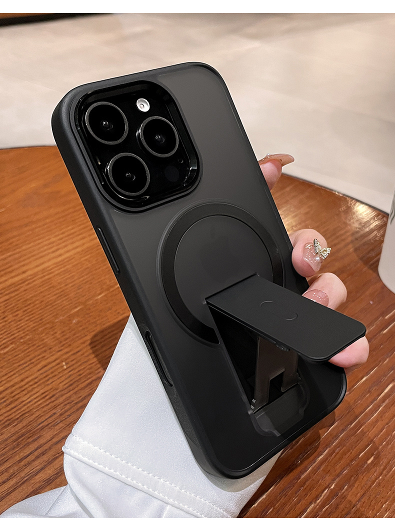 New Stand Compatible with iPhone 16 Pro Max Case Apple 15 Pro New Matte with Stand 14 Pro Max Metal Lens 13 PM Full Protection Anti-drop 12 Pro Magnetic Plus Unisex Simple Case