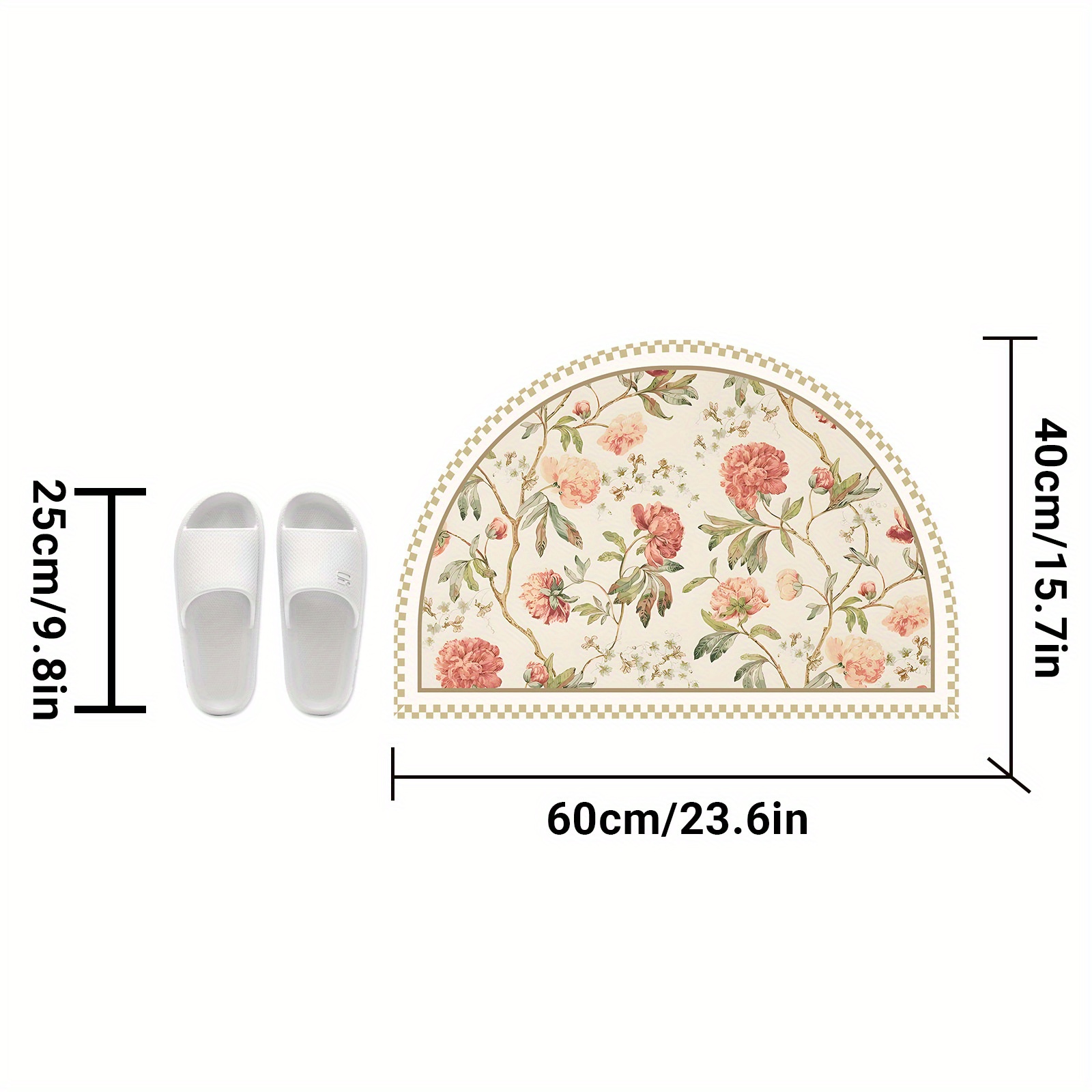TEMU 1pc Super Non-slip Rubber Sole Bathroom Mat, Floral Print Bathroom Mat, Soft Absorbent Quick-drying Mat, Carpet Shower Tub Outdoor Doormat, Home