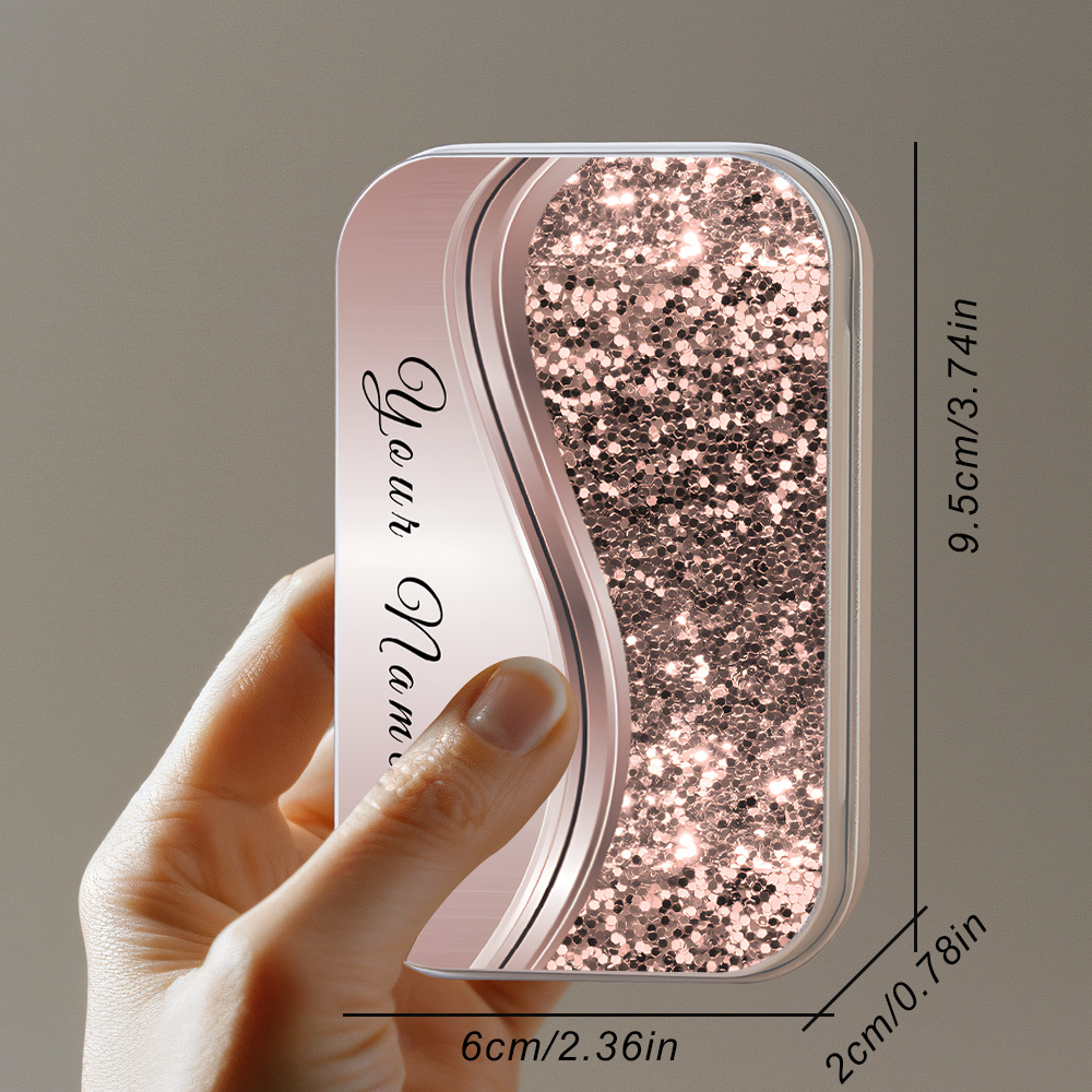 Personalized Glitter Name Text Metal Hinged Tin Box