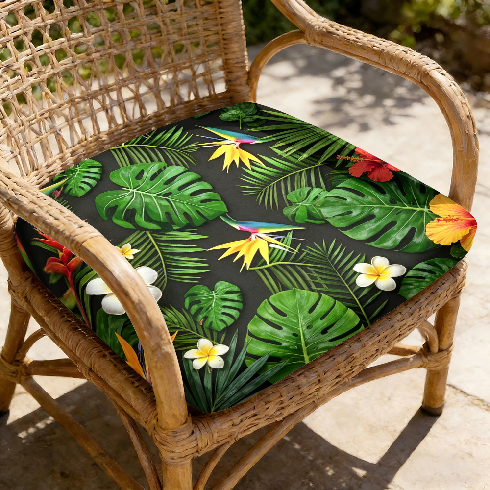 TEMU 1pc Deep-bottom Tropical Plant Pattern Courtyard Chair Seat Cushion, Indoor And Outdoor Seat Cushions, Back Cushions, Size 19.7*17.7*1.57inch,