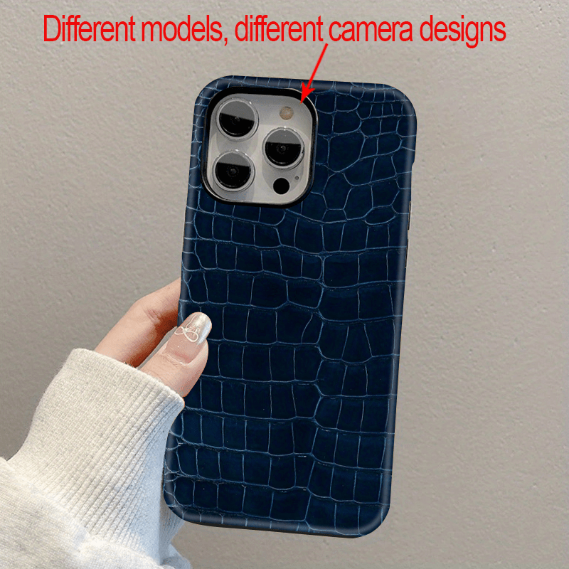 TEMU Phone Case: Blue Crocodile Texture Double-layer Protective Mobile Phone Case - Sturdy, Durable And Shockproof, Suitable For Iphone 17 17air 16