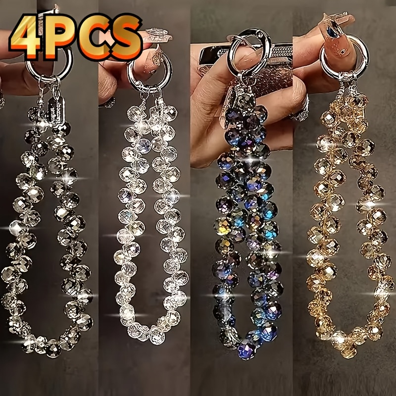 TEMU Set da 4 pezzi di lussuosi cordini per telefono in , braccialetti con ciondolo a di perline fatte a , eleganti accessori per telefono con catena